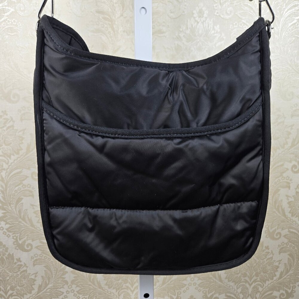 Ah.Dorned Black Nylon Crossbody Bag Black/White/Gray Woven Adjustable Strap